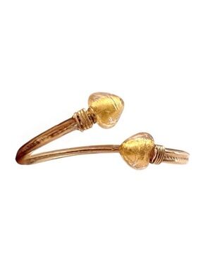 Sterling Silver Gold Tone Flexible Glass Tipped Heart Cuff Bracelet